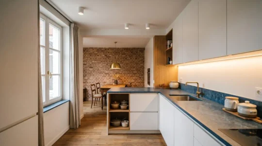 Cuisine belge contemporaine avec éclairage LED modernisé sans rénovation électrique