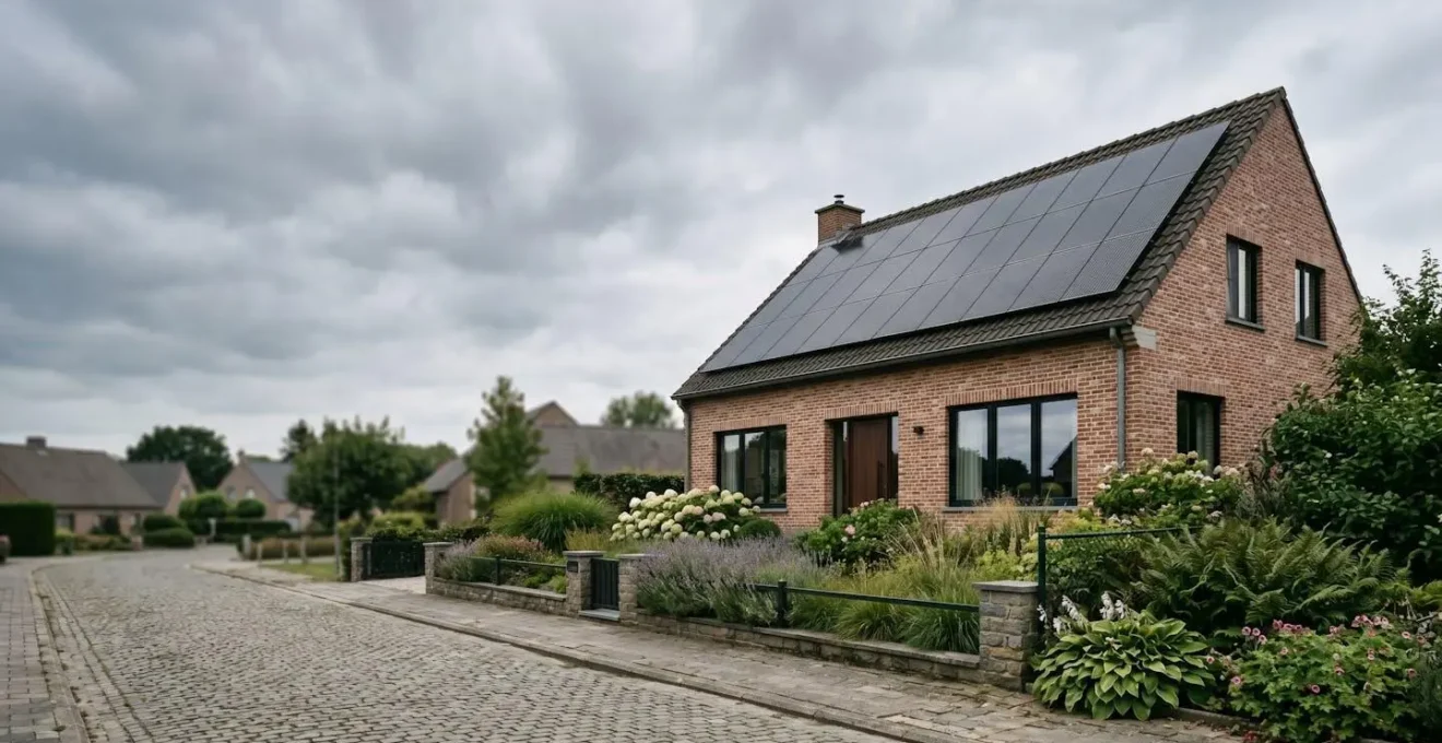 Maison belge moderne équipée de panneaux solaires et systèmes d'énergie renouvelable