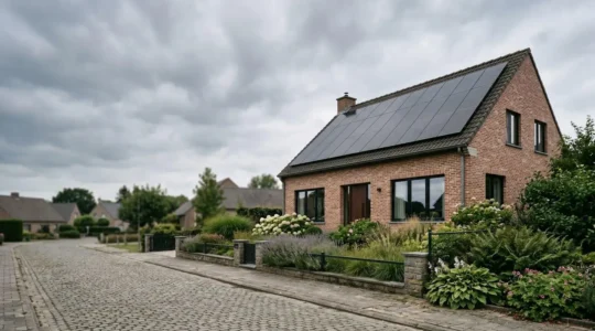 Maison belge moderne équipée de panneaux solaires et systèmes d'énergie renouvelable